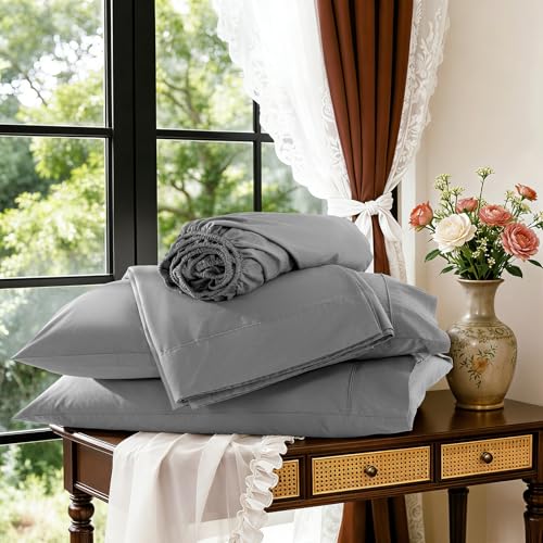 Image of 100% Egyptian Cotton Sheet Set 4 Pcs , 1200 TC, 16 inch Deep Pocket Sheet King | Long Staple Cotton Sheet, Soft and Breathable, 1 Fitted Sheet, 1 Flat Sheet, 2 Pillowcase Cozy for All Season, Gray