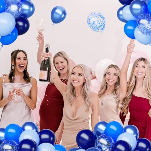Image of Blue Balloons Set, 65pcs 12 inch Metallic Blue Balloons Navy Blue Blue Confetti Macaron Baby Blue Latex Balloons for Birthday Baby Shower Graduations Party Decorations