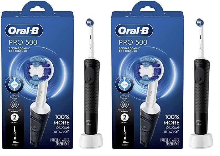 Image of Oral-B Pro 500 Electric Toothbrush with (1) Brush Head, Rechargeable, Black (Pack of 2)