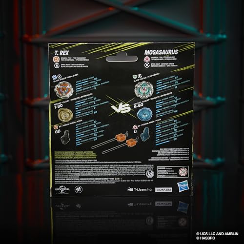 Image of Beyblade X Jurassic World Collab T. Rex vs. Mosasaurus Multipack Set, 2 Takara Tomy Tops, 2 launchers, Battling Top Game, Dinosaur Toys, Ages 8+
