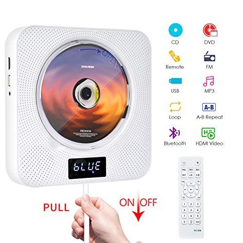 Portable DVD / CD Player with Bluetooth, Wall Mountable CD Music Player