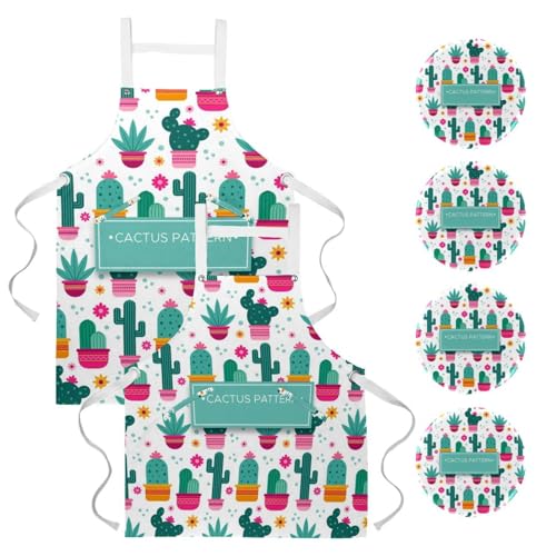 Lot de 2 tabliers de cuisine avec fleurs de cactus et 4 broches incluses