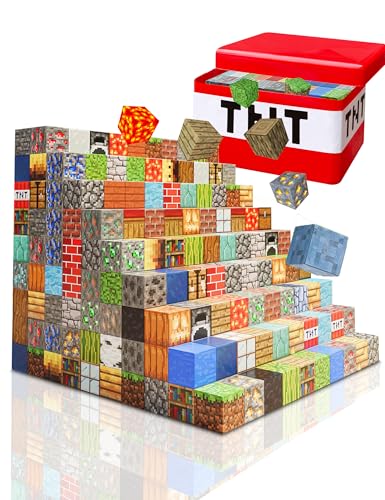 210pcs マグネットブロック マイクラ風 磁石 積み木 ミニフィギュア10個 精巧な収納ボックス DIY 磁性構築ブロック マグネット おもちゃ 男の子 女の子 知育玩具 誕生日 ブロック おもちゃ 子供用ギフト クリスマスプレゼント (レッド2)