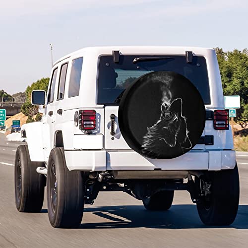 Image of Black 3D Wolf Spare Tire Cover with Backup Camera Hole Wheel Tire Cover Fit Trailer, RV, SUV and Many Vehicle 17inch