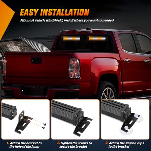 Image of Nilight 144 LED Strobe Traffic Advisor Light Bar Amber White w /Controller | 2 in 1 Automotive Emergency Warning Flashing Police Windshield Lights Bars for Cars Tow Plow Trucks Construction Vehicles