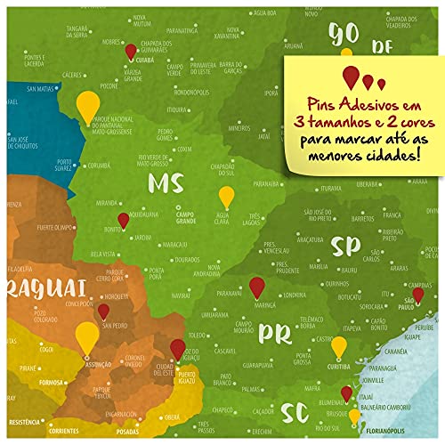 Pôster Mapa América do Sul e Central A1 (59x84cm) + 220 Pins Adesivos p/Marcar suas Viagens