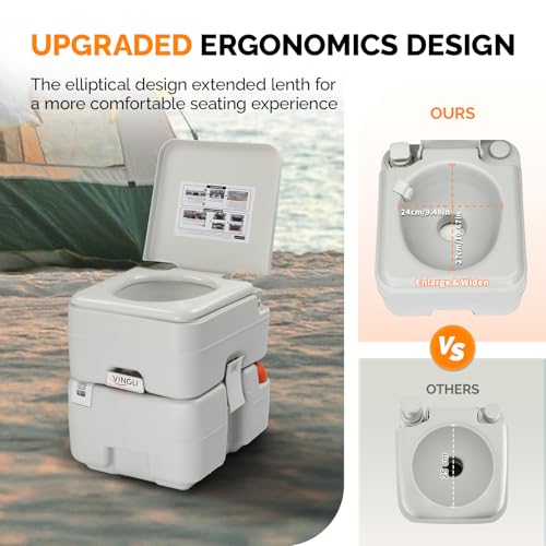 Image of VINGLI Portable 5.8 Gallon Camping Toilet w /Carrying Bag,Large Capacity Tank for Camping,Boat /Truck (White, 5.3 Gallon)