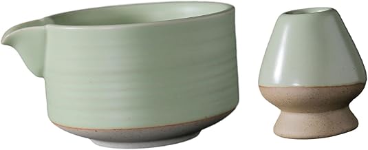 Baoblaze 2 peças de tigela de cerâmica Matcha Tigela Matcha com batedor de batedor, acessório de cerimônia matcha conjunto de cerimônia para presente família amantes de chá, verde claro