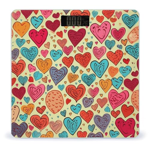 Báscula digital para baño con patrón de corazones coloridos