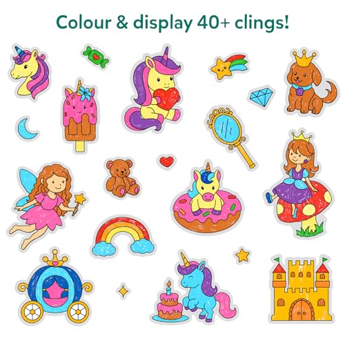 Image of Skillmatics Cling Art - Color Clingz Unicorns & Princesses, 40+ Reusable Static Stickers, Mess-Free Fun for Kids, DIY Craft Kits & Supplies, Travel Toys, Creative Gifts for Kids Ages 3, 4, 5, 6, 7