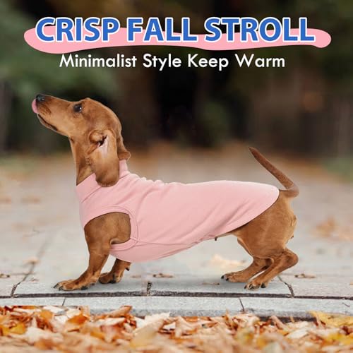 Image of Soft Fleece Dachshund Sweater for Warmth, Pink, Small | Stretchy Sleeveless Small Dog Clothes, Pullover sweaters for miniature dachshund dogs, Lightweight Vest for Chilly Days