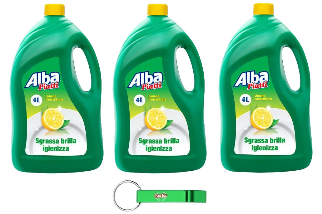 Alba Detergente Piatti Limone, detergente concentrato per piatti con limone, elimina ogni cattivo odore 4 l + portachiavi Beni Culinari