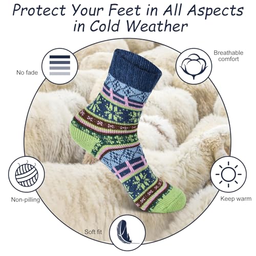 Image of YANGYANG 5 Pairs Winter Warm Thick Crew Knit Socks for Women, Christmas Gifts, Stocking Stuffers