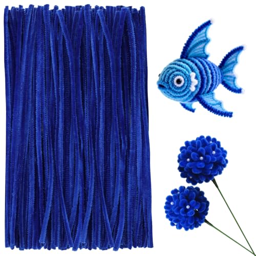 200 Pcs Pipe Cleaners Chenille Stems Blue Pipe Cleaners 11.8inch Long Craft Pipe Cleaner Bulk for Flowers Making Mothers Day DIY Art Crafts Decorations Supplies (Blue)