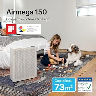 COWAY purificatore d’aria casa camera, air purifier, ECARF Quiet Mark, Sleep Mode 20 dB, prefiltro lavabile estraibile dall’alto, pulizia facile, allergie fumo polline animali, Airmega 150, Bianco