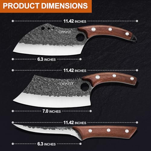 3PCS Hand Forged Butcher Knife Set Meat Cleavers, Serbian Chef Knife Viking Boning Knife High Carbon Steel Kitchen Knife for Meat Cutting, Outdoor BBQ Vegetable Camping, Gift for Men - image 7