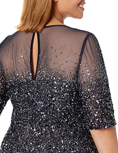 Adrianna Papell Women's Plus-Size 3/4 Sleeve Beaded Illusion Gown With Sweetheart Neckline, Navy, 14 #TOP2