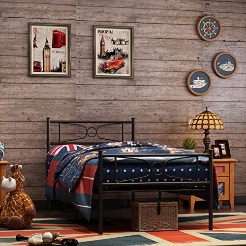 Metal Twin Bed Frames With Headboard For Boys Girls Adults Twin/Single Size Bed Frame No Box Spring Needed Platform Beds Mattress Foundation With Storage For Student Teenager, Black #TOP3