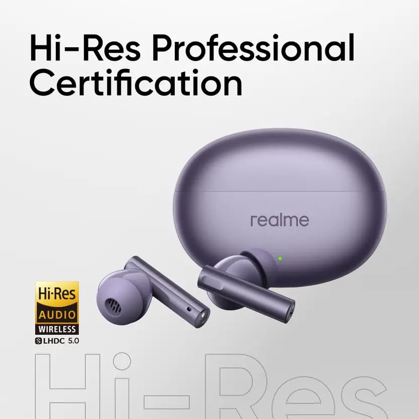 Image of Real Me Air 6 Buds | 50dB Active Noise Cancellation, Hi-Res LHDC Audio, 12.4mm Dynamic Bass Driver, 6 Mic Clear Voice Calls, 51,IP55 Waterproof,TWS for Apple & Android (Air 6, Royal Violet)