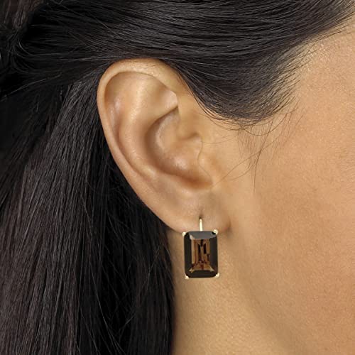 PalmBeach Yellow Gold-plated Emerald Cut Genuine Smoky Quartz Drop Earrings (16x10.5mm)3