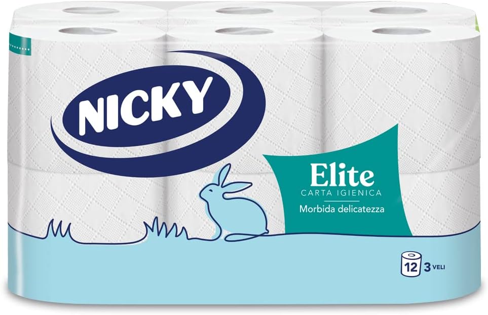 Nicky Elite 3-ply Toilet Paper | Maxi Rolls | 160 tears per roll | Soft and Resistant to Skin | Dermatologically Tested | 100% FSC® Certified Paper, 12 Count (Pack of 1)