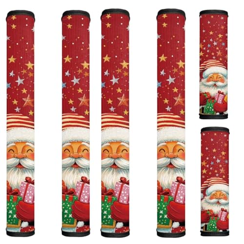 Image of Christmas Refrigerator Handle Covers Set of 6 Santa Claus Adjustable Appliance Handle Covers Washable Anti-Slip Homemade Decor Door Handle Gloves Xmas Countertop Decorations