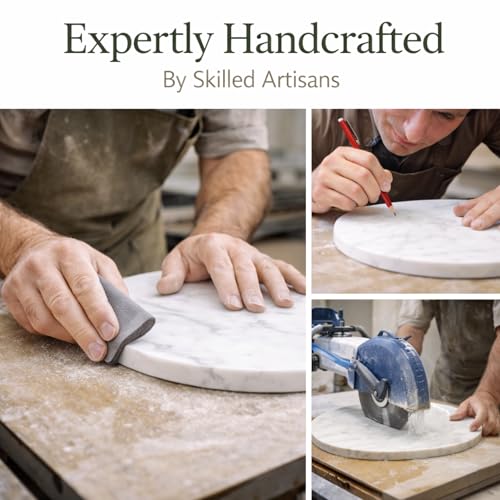 Image of 8-Inch Round Marble Cheese Board | Solid White Natural Marble, Charcuterie & Serving Tray, Non-Slip Rubber Feet, 0.5 Inch Thick Stone