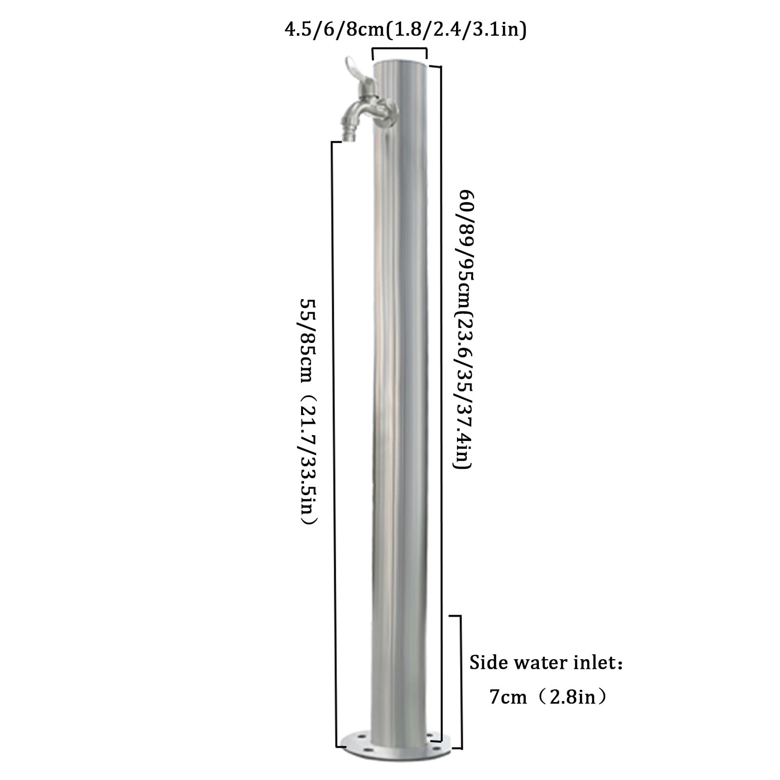 Columna vertical de jardín de acero inoxidable para regar, soporte de manguera anticongelante, dispensador de hidrantes de incendios (4,5 x 95 cm)