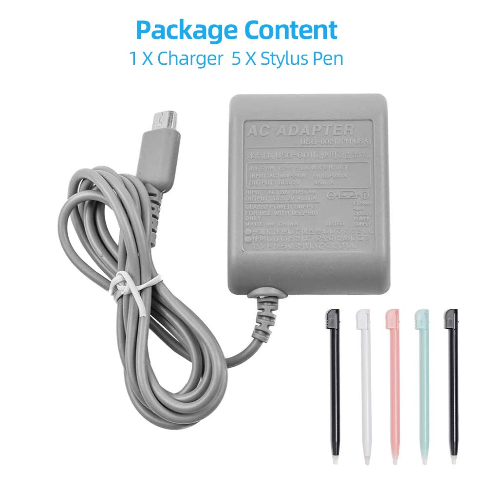 Ds Lite Charger, Flip Travel Charger Charger Power Supply AC Adapter Wall Charger Power Cord 5.2V 450mA for Nintendo DS Lite (Grey+Stylus) : Video Games