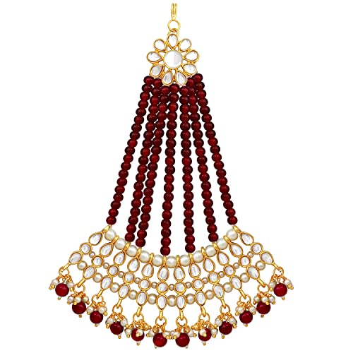 Image of Peora Gold-Plated & White Kundan Pearl Studded & Beaded Jhumar Passa Jewellery