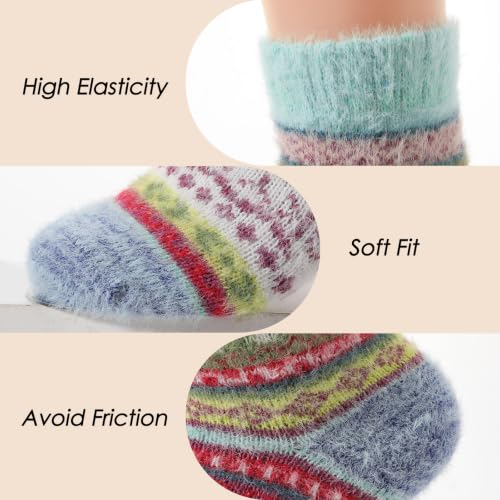 Trifabricy Fuzzy Socks for Women, 5 Pairs Retro Nordic Knit Warm Crew Socks - image 3