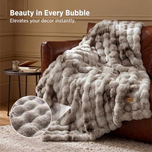Image of Bedsure Fluffy Bubble Faux Fur Throw Blanket, 50 inchx60 inch, Tie-dye Brown