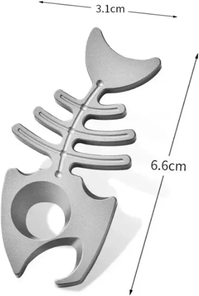 Multifunctional Titanium Alloy Fish Bone Keychain Bottle Opener, Decorative Pendant Tool Accessory(Sandblasting)