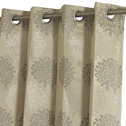 Image of Top Drapes Grey Jacquard 9ft Long Door Curtain with Eyelet and Tie Back (1 Pc) Size 108 Inch (L) x 44.1 Inch (W)