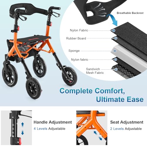 Image of MAXWALK Rollator Walker with Seat, Tall Walkers for Seniors, Foldable