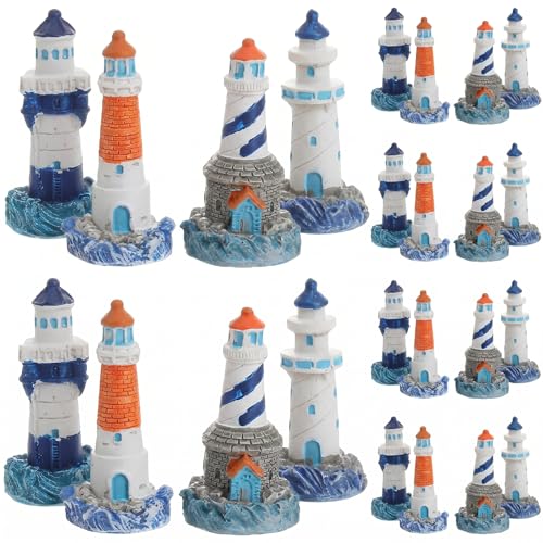 ibasenice Lighthouse Figurines Set, 24 PCS Miniature Garden Lighthouse for