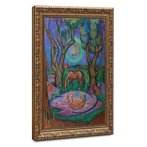 Toile de chevaux au clair de lune William Sommer - Cadre à suspendre de 40,6 x 61 cm pour salon