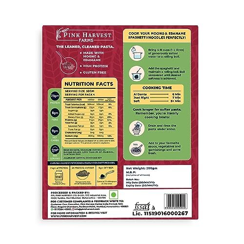 Image of Pink Harvest Farms Moong & Edamame Spaghetti Noodles | No Rice - No Maida | Vegan | Gluten Free | High Protein | 3 x 200gm Pack
