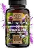 Mariendistel Kapseln - 1000mg je Tagesdosis - WICHTIG: 25:1 Extrakt (= 25.000 Mariendistel je Dosis) + 80% Silymarin I 180 Kapseln I Vegan & Laborgeprüft I Chemiefreies Produkt I aus DE I SCHEUNENGUT®
