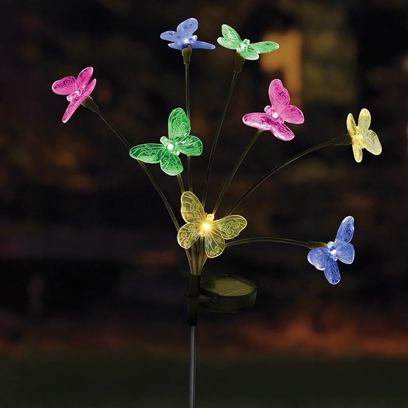 Smart Solar Butterfly Stake Light, Multicoloured LED, Solar Powered, 8 Stem, 70cm, Garden Ornament