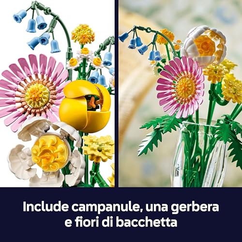 Botanicals Bouquet di Fiori Estivi con Campanule, Rosa, Tulipano e Altri Fiori Finti - Decorazione Floreale di Casa - Gioco della Natura per Bambine da 9 Anni - Regalo di Compleanno - 10347 - Lego - Immagine 5