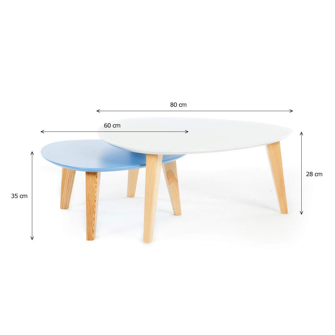 Demeyere STONE set de 2 tables basses coloris blanc et bleu, pin, 60x60x28 cm