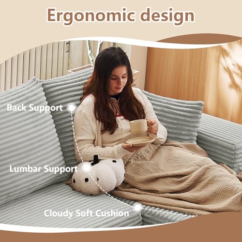 Image of Oversized Modular Sectional Sofa Couch, Large 4 Seater Corner Sofa Modern U Shaped Sectional Couch Cloud Couches for Living Room, Office, Spacious Space, Corduroy,No Assembly Required, Light Grey