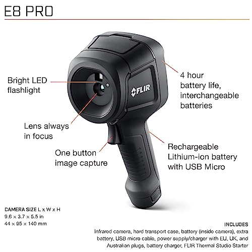 Image of FLIR E8 Pro Commercial Thermal Imaging Camera with WiFi, High Resolution Infrared Camera with FLIR Ignite Cloud | Infrared camera, -20 to 550C, MSX, 9Hz, Li-Ion battery, case, commercial inspection