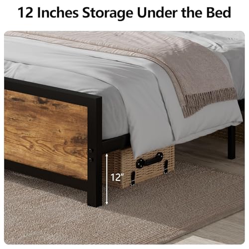 Catrimown Full Bed Frame, Full Size Bed Frame with Wooden Headboard and Footboard, Heavy Duty Metal Support, Rustic Brown Bed Frame Full Size, No Box Spring Needed, Noise-Free, Easy Assembly - Thumbnail 5