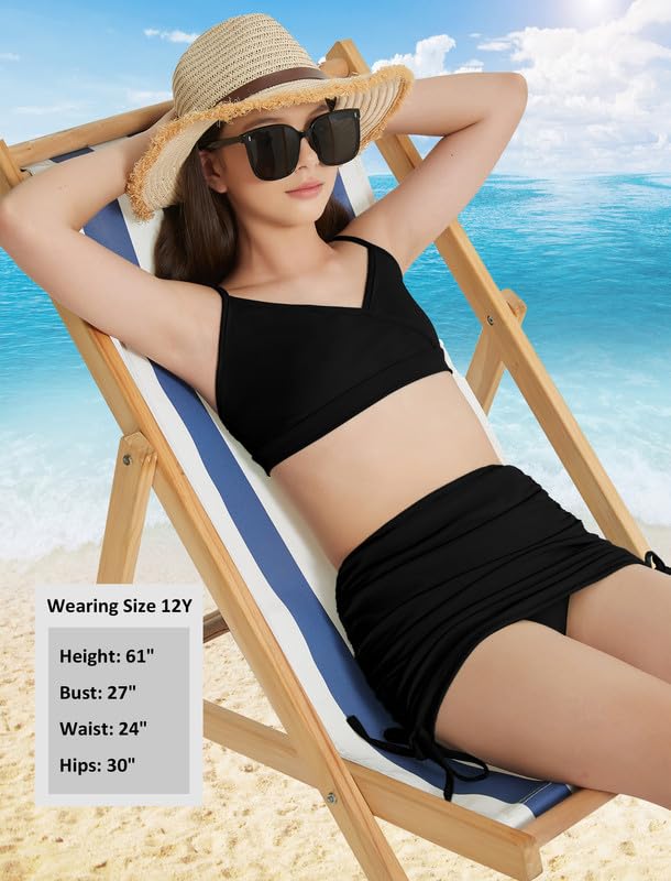 EXARUS Girls Bikini 3 Pieces Bathing Suits Swimsuits Ruched Swimwear Mid Rise Beach Pool4