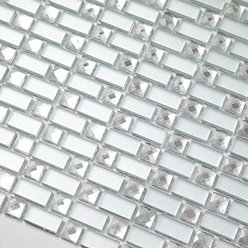 Diflart Mirror Glass Mosaic Tile Crystal Diamond Mosaic Tile (Honed Silver 5 Sheets)
