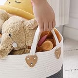 SONGMICS Baumwollseilkorb, Griffen, Wäschekorb aus Baumwolle, 100 L, für Spielzeug, Kleidung, Decken, Grau-Beige, 55 x 55 x 35 cm, LCB401G01