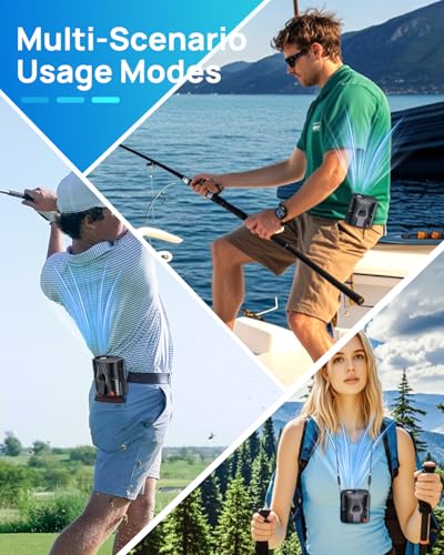 Image of Portable Personal Waist Fan& Neck Fan, 14000RPM Brushless Motor, 40H Runtime Rechargeable, 6-Speed Quiet Operation, Clip-On Personal Body Cooling for Camping /Worksites /Outdoor