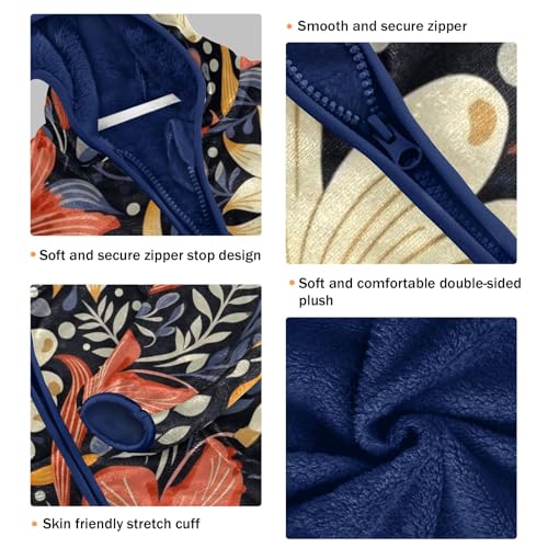 Boys Girls Fleece Jacket Big Flowers Plant Kids Warm Hooded Outwear Coat3